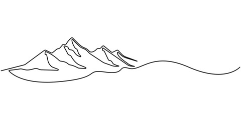 One continuous line drawing of mountain range landscape template. 
