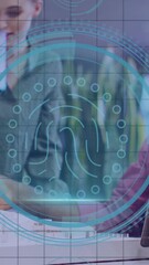 Poster - Digital interface animation over diverse colleagues collaborating in modern office