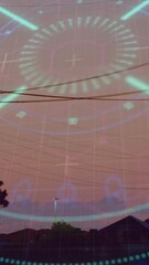 Poster - Digital interface animation overlaying suburban landscape with power lines and trees