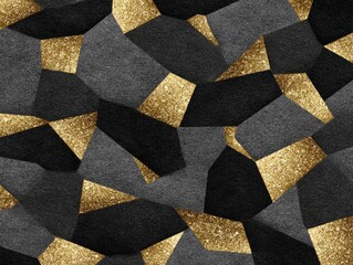 Poster - Stylish black and gold geometric pattern with textured shapes and shimme accents perfect for modern design backgrounds and artistic projects