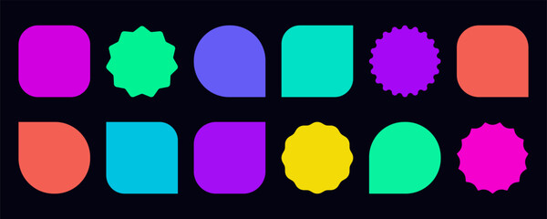 Poster - Geometric square starburst circle sticker set in neon colors. Retro frames for promotion design. Perfect for promotional tags, shop stickers, callouts, product labeling, pricing badge, digital stamp