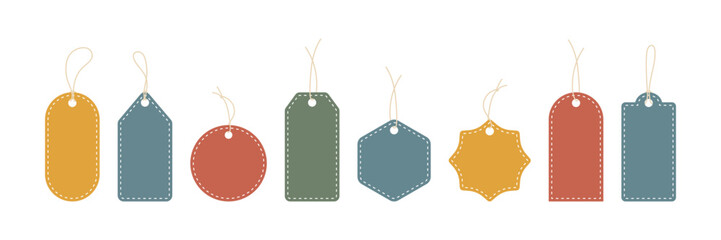Poster - Colored price tag set isolated on white. Vector hang labels in various shapes. Ideal for branding, event, ecommerce, packaging design mock up, promotion, sale, discount, sticker, icon, ads