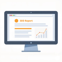 Poster - Computer monitor displaying SEO report with graph and data  