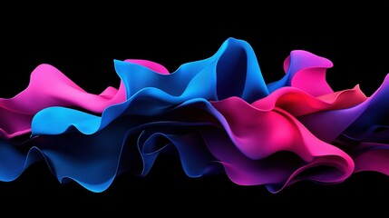 Poster -   A black background with pink, blue, and purple wavy shapes on the left and right sides