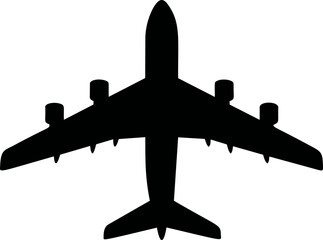 Poster - Silhouette of a passenger airplane flying overhead in black and white illustration. Vector illustration
