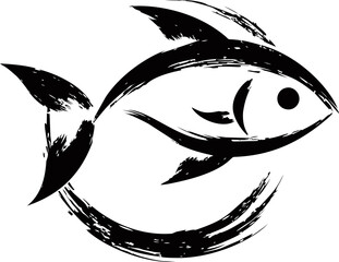 Poster - Minimalistic black ink fish design with bold brush strokes. Vector illustration
