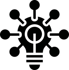 Wall Mural - Black and white stylized light bulb with interconnected nodes, minimalist symbol. Vector illustration