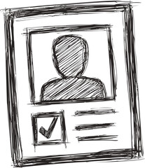 Poster - Hand-drawn id card sketch with generic profile and checkmark illustration. Vector illustration