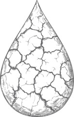 Poster - Cracked earth texture forming a drop of water sketch in black and white. Vector illustration