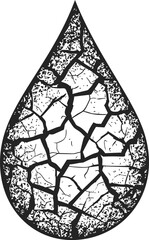 Poster - Cracked black and white teardrop shape illustrating dryness concept. Vector illustration