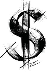 Poster - Abstract black brushstroke dollar sign, digital illustration. Vector illustration