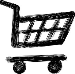 Leinwandbilder - Abstract sketch of a shopping cart in black ink illustration. Vector illustration