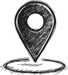 Poster - Black and white sketch of a location pin, concept of navigation. Vector illustration