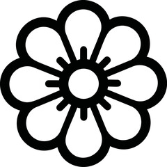 Poster - Black outline of a minimalistic flower with seven symmetrical petals. Vector illustration