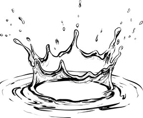 Poster - Black and white illustration of a water splash resembling a crown. Vector illustration