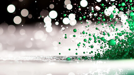 Poster -   A close-up image shows a green and white object with water droplets in sharp detail while the background is blurry
