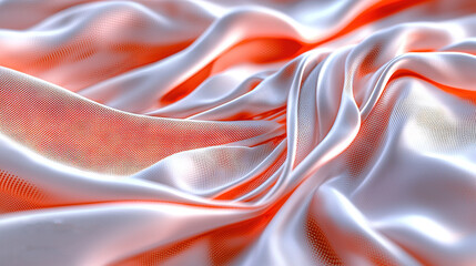 Poster -   Red and white cloth close-up with blurry design at bottom