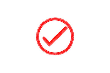 Fototapete - Red Check Mark Icon PNG – Doodle Sketch Style with Grunge Circle – Isolated on Transparent Background PNG for Labels, UI & Graphic Design


