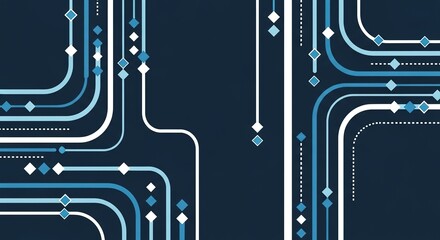 Poster - Abstract geometric background with flowing lines and diamond shapes in shades of blue and white