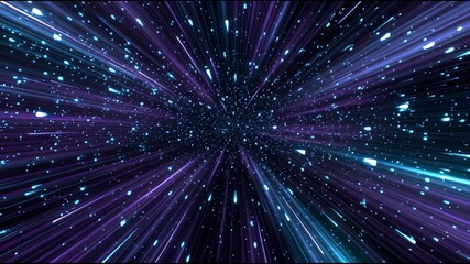 Wall Mural - Cosmic hyperspace background. Speed of light, neon glowing abstract rays and stars in motion. Moving through stars. 3d illustration