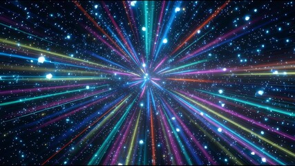Wall Mural - Cosmic hyperspace background. Speed of light, neon glowing abstract rays and stars in motion. Moving through stars. 3d illustration