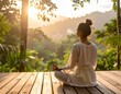 © Studio 100 - Woman Meditating Outdoors in Morning Sunlight. Generated image