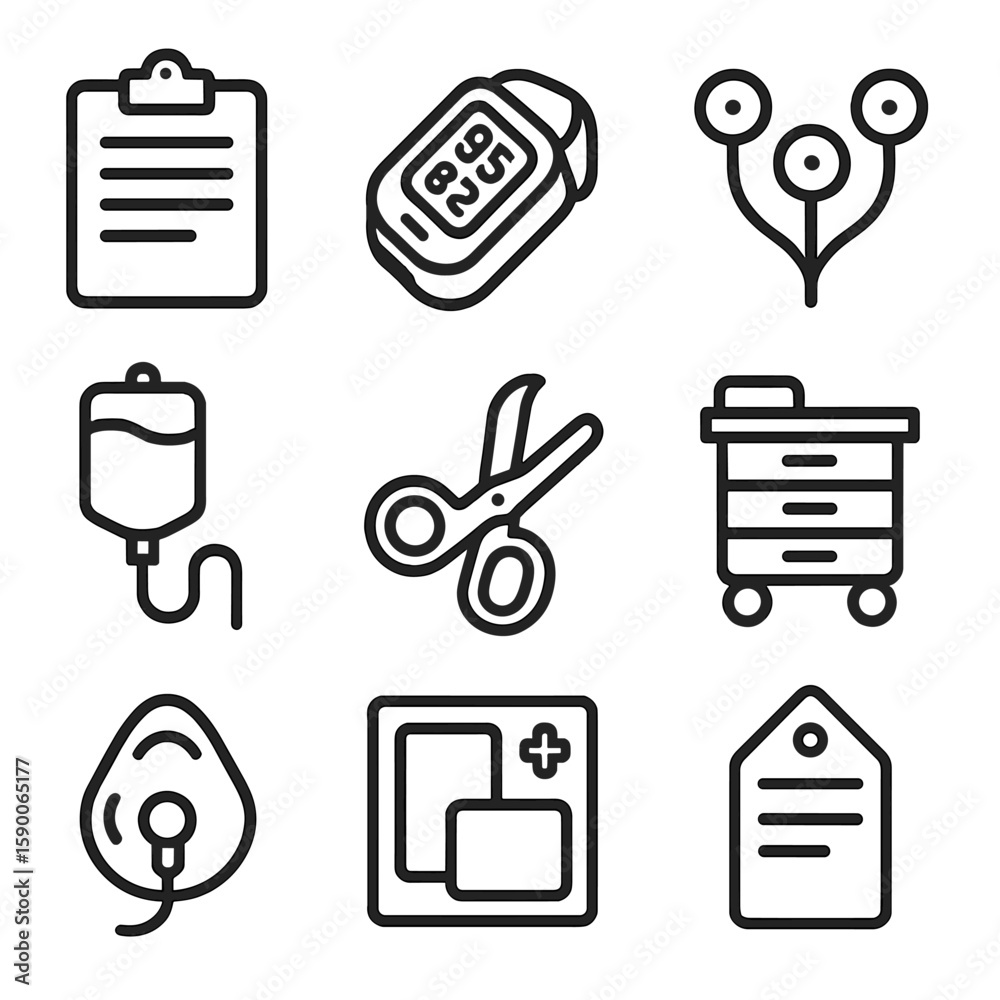 Triage Process Icon Emergency Triage Icons. Outline style icons of Emergency Room Triage ...