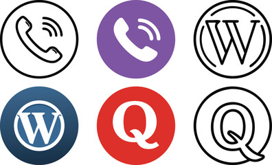 Aufkleber - Vector art of a set of app icons with phone, wordpress, and letter q symbols isolated on transparent background