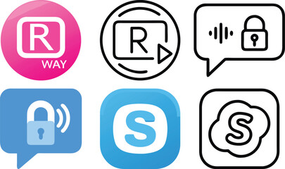 Aufkleber - Vector art of a set of app icons for communication, security, and social networking platforms isolated on transparent background