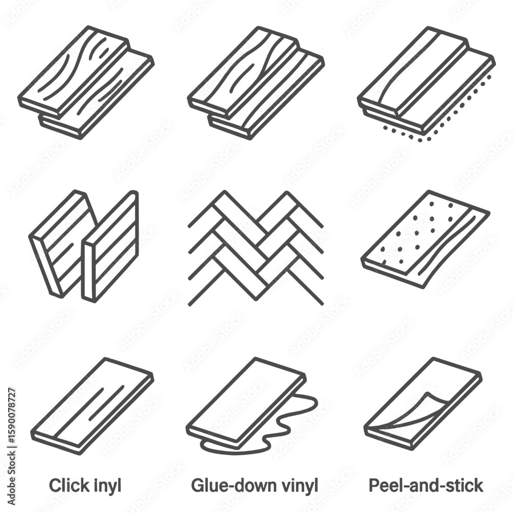 Vinyl Flooring Icons. Line style icons of Vinyl Plank Flooring: luxury ...
