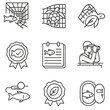 © Valentyna - Sustainable Fishing Icons. Outline style icons of Sustainable Fishing Features: bycatch reduction device, turtle excluder,