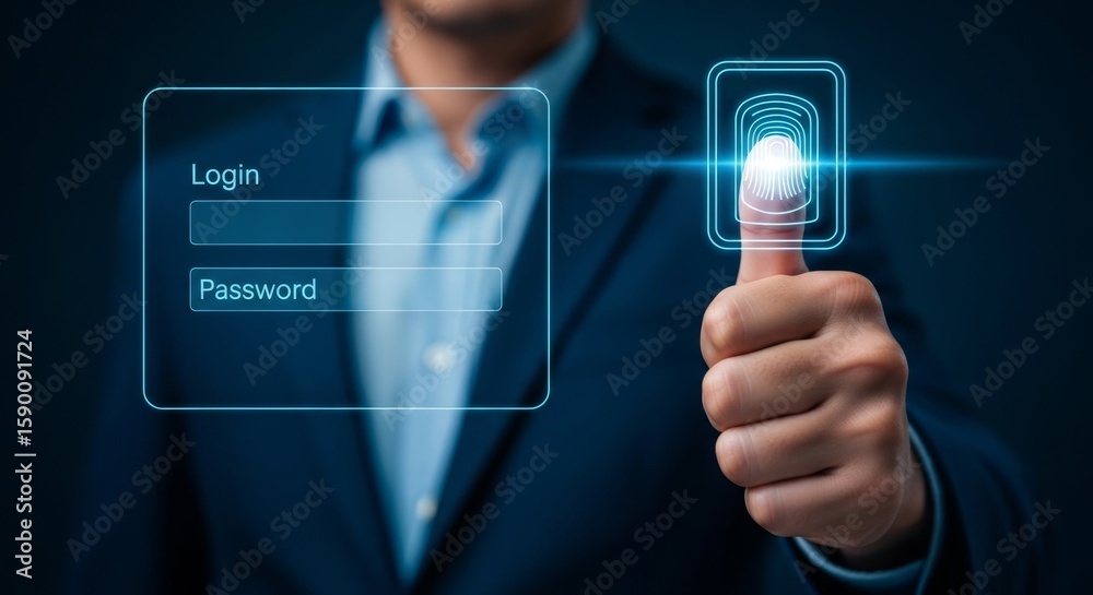 A fingerprint scan for login security, representing biometric ...
