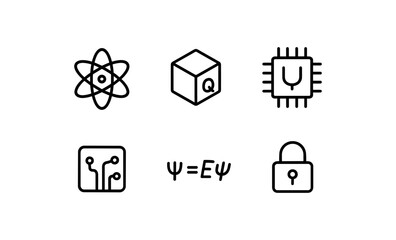 Poster - Quantum computing icons: minimalist symbols of technology and innovation