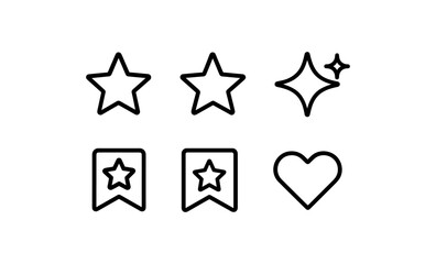 Poster - Minimalist icons: stars, favorites, and hearts in black outline style