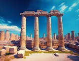 antique stone ruins of an ancient city with columns under a bright blue sky