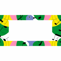Poster - Bird frame with musical notes creates a cheerful illustration, bright colors and playful design surround blank space, making it ideal for creative projects.