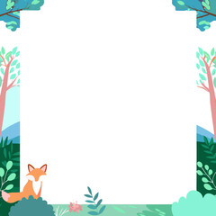 Poster - Fox frame illustration in a peaceful forest setting, perfect for showcasing content. This charming fox frame features forest elements and a serene backdrop for delightful presentations.