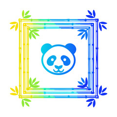 Poster - Panda frame with bamboo corners and colorful gradients showcases cute panda. Panda frame with bamboo corners and gradients in square format gives happy vibes.