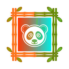 Poster - Panda frame with bamboo corners for cheerful designs and invitations. Panda frame is an appealing element featuring panda head, cute corners. Panda frame element for cheerful,