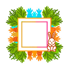 Aufkleber - Rabbit frame surrounded by carrots, an Easter design featuring cute bunny figure with spring vegetables. Rabbit frame as decoration includes seasonal veggies and white copy space in center.