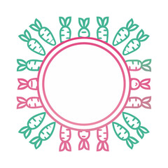 Poster - Circular frame with rabbits and carrots surrounding round space for text. Rabbit frame with carrots design suitable for Easter, spring, or healthy eating promotion.