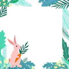 Aufkleber - Adorable rabbit frame with carrots featuring festive plant decorations and empty space for custom text.