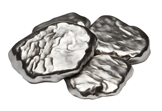 A 3D illustration of 3 silver nuggets, isolated on a transparent background