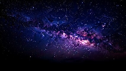 Cosmic Symphony: A Majestic River of Stars, Deep Space Reverie: Purple and Blue Starry Night Sky Full of Dazzling Stars