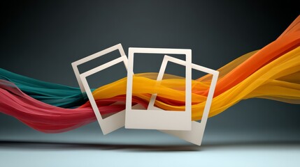 Poster - Colorful stream of paper with three white frames in the middle