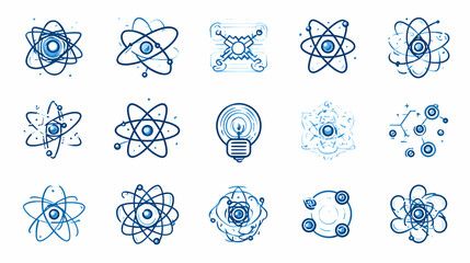 Wall Mural - Molecule, cell, atom, protein editable stroke outline icons set isolated on white background flat vector illustration. vector stroke. Illustration