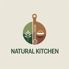 Poster - Organic food logo design with leaf and kitchen utensils for restaurant or culinary business identity style guide