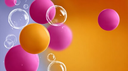 Poster - Pink and orange bubbles floating in the air