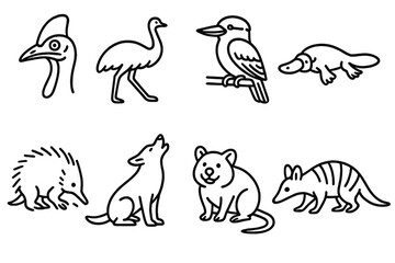 Poster - Australian animals line icon set. wildlife outline collection for conservation awareness