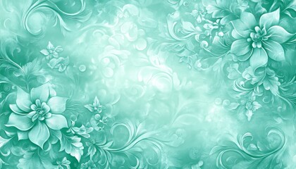 Poster - Abstract Turquoise Floral Art with Watercolor Effect in Soft Pastel Tones and Intricate Detail